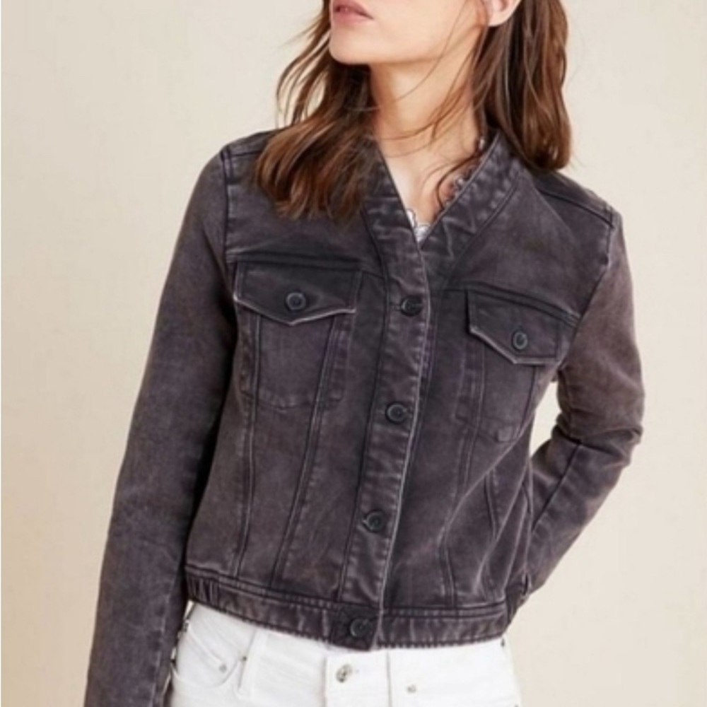 Anthropologie bibiana bomber Black Denim Jacket Size Medium - Picture 2 of 14